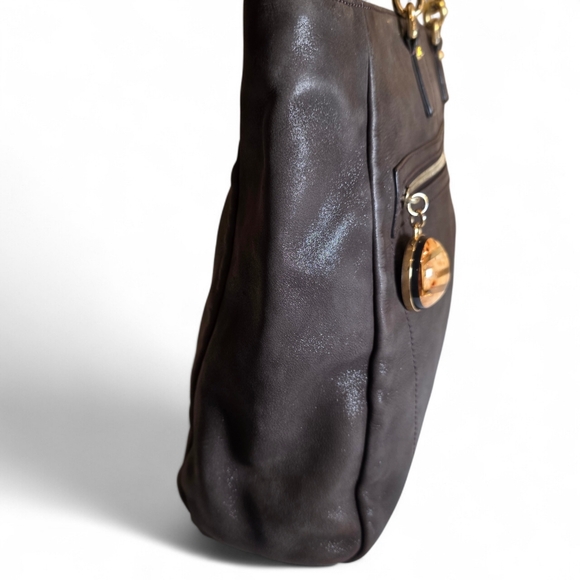 FENDI Tote Shoulder Bag Tortoise Shell Chaim Handle Purse Charcoal Brown Leather - Picture 3 of 10